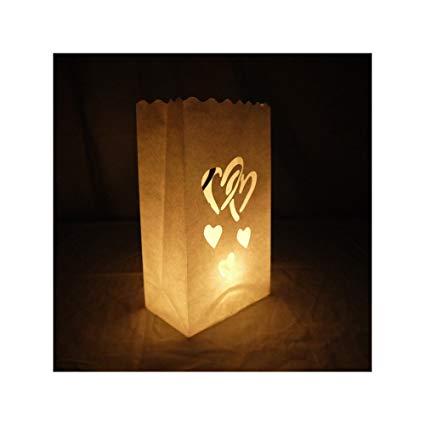Quasimoon PaperLanternStore.com Double Heart Paper Luminaries/Luminary Lantern Bags Path Lighting (10 PACK)