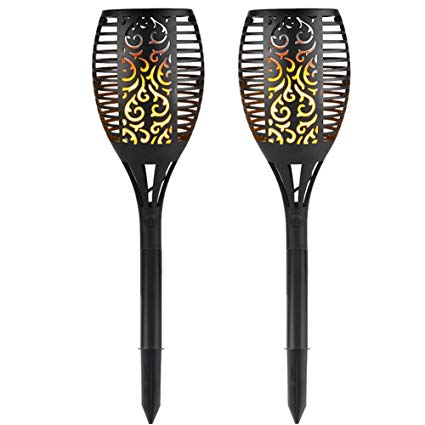2 Pack Solar Tiki Torch Light - Dusk To Dawn Flame Garden Lights - 96 LED Waterproof Flickering Flames Torches Lights Landscape Lighting Outdoor Security Path Light for Patio Deck Yard Driveway
