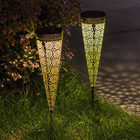 TAKE ME [2 Pack] Solar Pathway Lights Garden Outdoor,Waterproof Metal Warm White LED Stake Decorative Lights for Walkway,Yard,Lawn,Patio (Black)