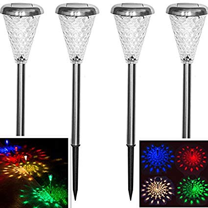 Sogrand Solar Garden Lights Home Decor Outdoor Decorations Stakes Decorative Pathwhay Light 2018 of The Day 4 Color LED Glass Lens Stainless Steel Landscape Lamp For Walkway Yard 4Pack
