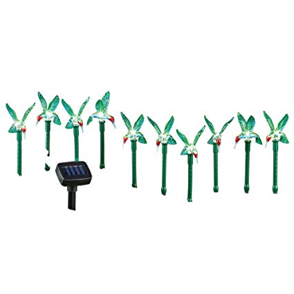 Collections Etc Hummingbird Outdoor Solar Path Yard Stakes, Set of 10