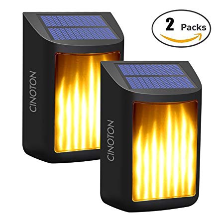 CINOTON Solar Flickering Flame Lights, Waterproof Dancing Lanterns Solar Powered Wall Night Lights Dusk to Dawn Ambient Lightning for Garden, Backyard, Driveway, Pathway, Camper, Stairs, Fence(2 Pack)