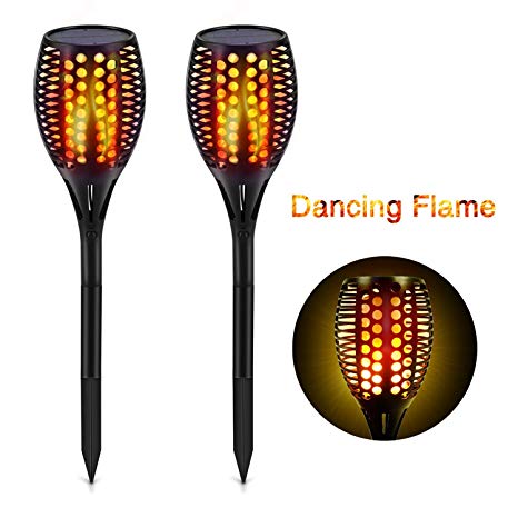 Solar Pathway Lights Outdoor, Maxchange 96 LEDs Waterproof Landscape Lighting Solar Led Flame Tiki Torch Lights for Garden Yard Path Patio [2 Pack] [Dancing Flame][Auto On/Off]