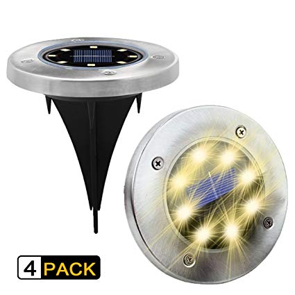 YOFAPA Outdoor Solar Ground Light, 4 Pack Pathway In-ground Solar light with 8 LED Waterproof Solar Garden Light for Lawn Yard Driveway Patio Walkway Pool Area