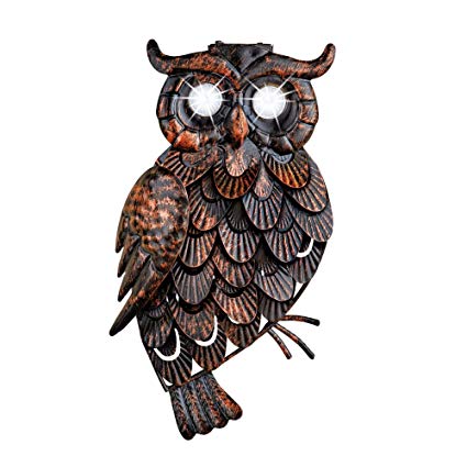 Collections Etc Rustic Owl Solar Lighted Metal 3D Outdoor Wall Art Decoration