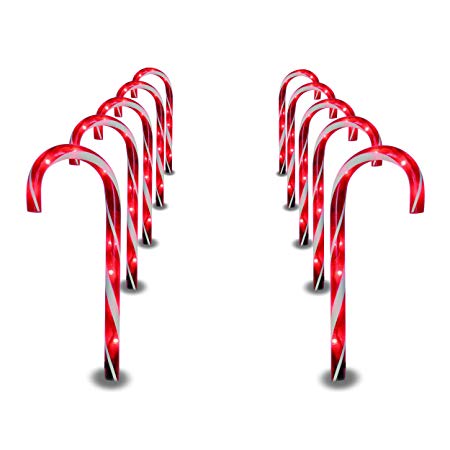 Prextex Christmas Candy Cane Pathway Markers Set of 10 Christmas Indoor/outdoor Decoration Lights