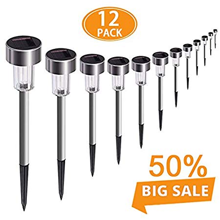 Solar Lights Outdoor[12 Pack] -Led solar Powered Pathway lights-Auto On/Off Stainless Steel Landscape Lights For Lawn/Patio/Yard/Walkway/Driveway