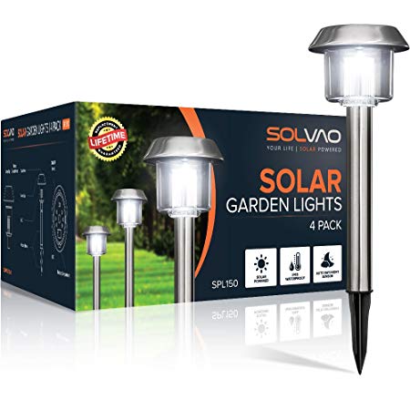 SOLVAO Solar Path Lights (Upgraded) - Outdoor Solar Lights for Walkway, Landscape & Pathway - Best Decorative Exterior Garden Lamps w/In-Ground Stakes for Outside Use (4 Pack)