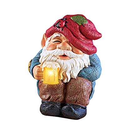 Collections Etc Happy Hour Gnome Garden Statue with Solar Lighted Beer Mug Decoration