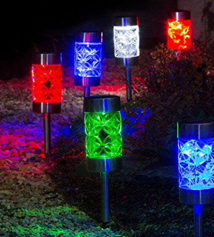 A Ting Outdoor Glass and Plastic Blooms Solar Garden Path Lights, 4 Assorted