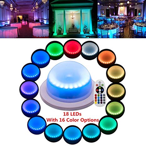 Remote Control LED Under Table 16 Colors Change Wedding Decoration Lights, for Parties, Events, Birthdays with 18 LEDs, Super Bright, 4000 mAh Rechargable Lithium Battery(1 PCS)