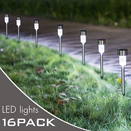 KAMLYNN LED Solar Pathway Lights [16 Pack], Stainless Steel Solar Powered Lights, Outdoor Landscape Lighting for Driveway,Yard, Lawn,Garden, Walkway