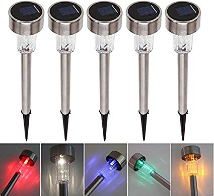 Outdoor Stainless Steel Solar Power 7 Color Changing LED Garden Landscape Path Pathway Lights Lawn Lamp 5 Pcs