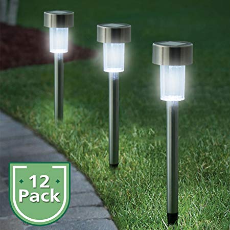 Benewell Solar Lights Outdoor, LED Solar Garden Lights for Lawn, [12 Pack] Outdoor Solar Pathway Lights Powered Yard Lights for Patio, Walkway, Driveway (Stainless Steel)