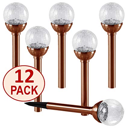 NEW 2017 SET OF 12 Crackle Glass Globe Color-Changing LED & White LED Copper Solar Path Lights by SOLAscape