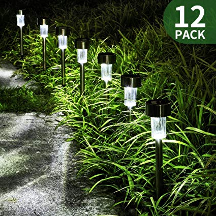 Deppon Pathway Solar Lights 12-Pack Outdoors Garden Decor Water Proof Lantern Stainless Steel Landscape Lamp for Driveway, Walkway, Garden and Yard